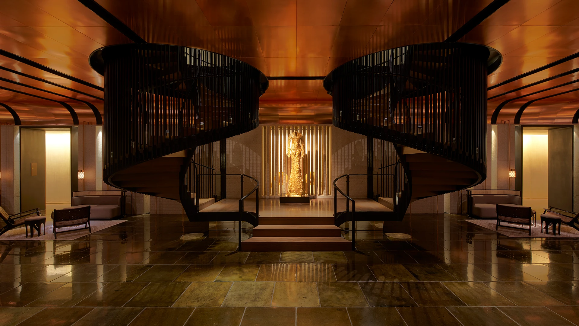 Lobby stairway & lounge area at The RuMa Hotel & Residences